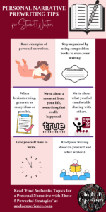 An infographic is pictured with personal narrative writing tips for student writers.
