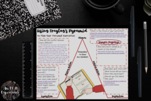 A completed pyramid is displayed as an example of a graphic organizer for personal narratives.