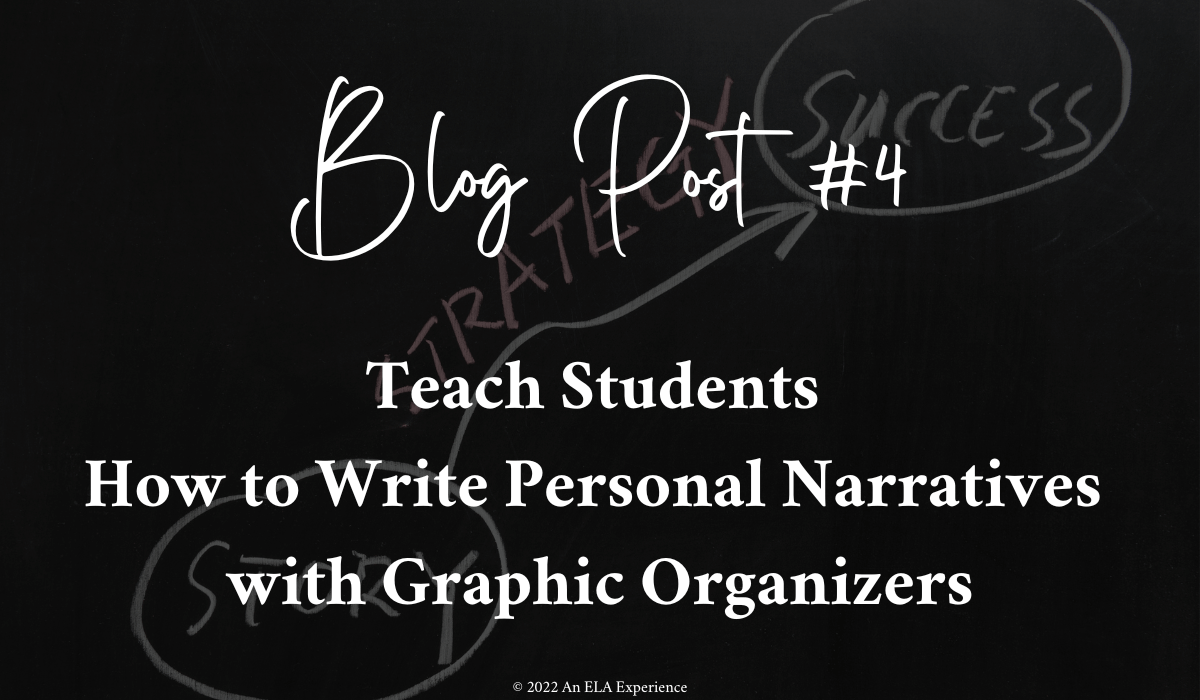 "Blog Post #4: Teach Students How to Write Personal Narratives with Graphic Organizers" is types over a chalkboard.