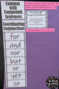 A comma rule anchor chart for compound sentences is pictured.