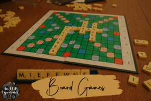 For this end-of-the-year English activity, students play board games, such as Scrabble, as pictured here.