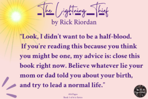 An excerpt from Riordan's The Lightning Thief is quoted as an example of a title from the summer reading lists for teens.