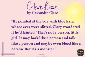 An excerpt from Clare's City of Bones is quoted as an example of a title from the summer reading lists for teens.