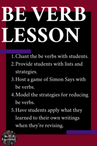 This image summarizes the be verbs lesson plan.