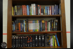 An image of a bookshelf filled with young adult titles.