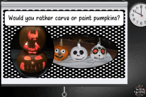 A daily attendance question for students--would you rather carve or paint pumpkins?