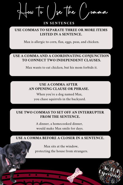 Infographic with 5 comma rules and examples