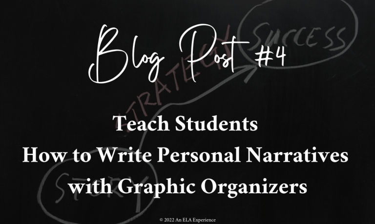 "Blog Post #4: Teach Students How to Write Personal Narratives with Graphic Organizers" is types over a chalkboard.